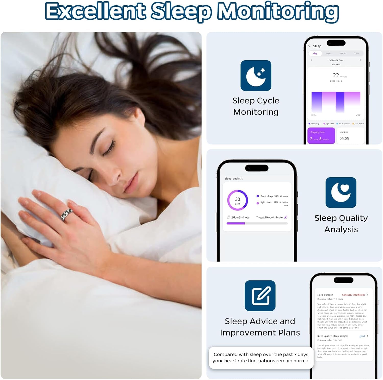 Smart Health Monitoring Ring with Sleep Tracking, Heart Rate Monitoring, and Waterproof Fitness Features, Compatible with iOS and Android (Stylish Silver #8)