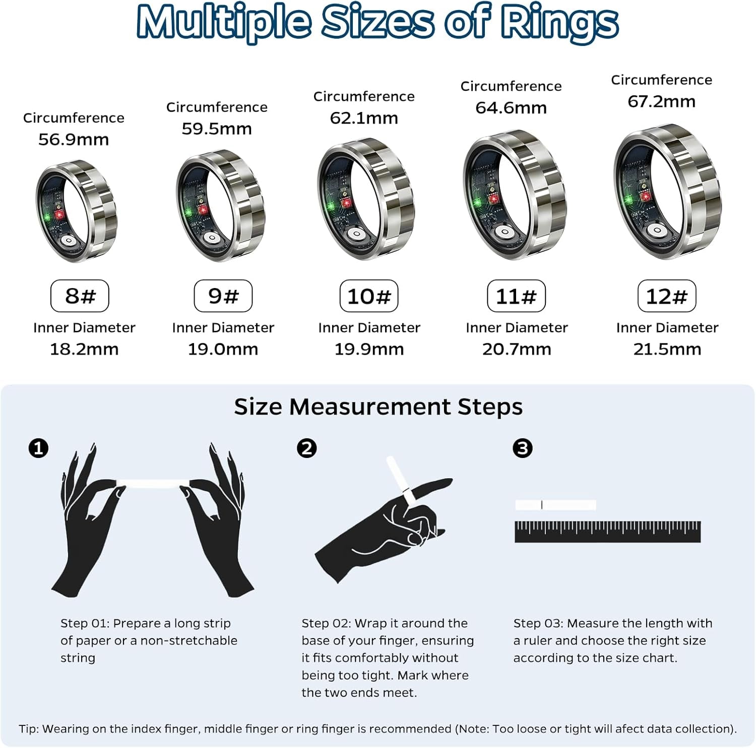 Smart Health Monitoring Ring with Sleep Tracking, Heart Rate Monitoring, and Waterproof Fitness Features, Compatible with iOS and Android (Stylish Silver #8)