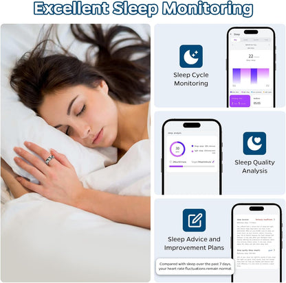 Smart Health Monitoring Ring with Sleep Tracking, Heart Rate Monitoring, and Waterproof Fitness Features, Compatible with iOS and Android (Stylish Silver #8)